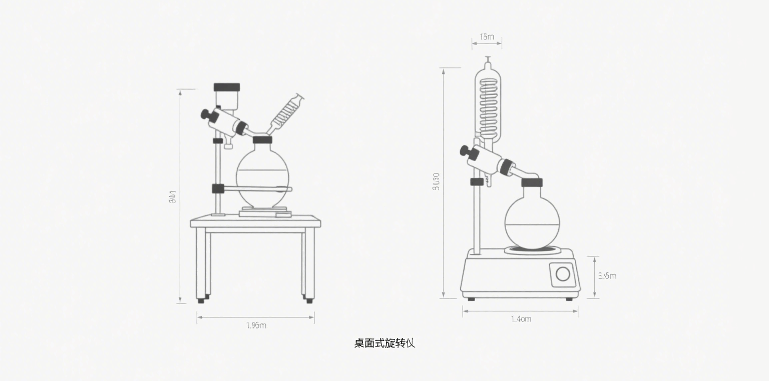 桌面型旋转蒸发仪与常规型号的尺寸对比